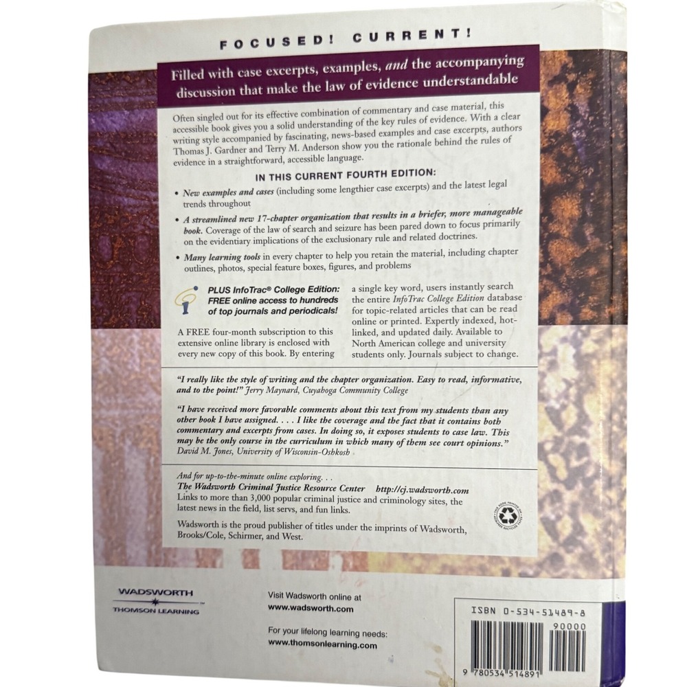 Criminal Evidence Principles and‎ Cases 4th Edition Gardner Anderson 0534514898 - Picture 2 of 3
